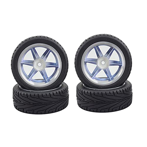 4PCS 1:10 RC Tires and Plastic Wheels Rims for 1/10 Scale On Road Touring Racing Drift Car HSP HPI Tamiya (Blue) - color: Blue