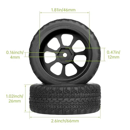 Preglued 2.64" OD Aluminum Metal 12mm Hex Wheels and Tires Set for 1/10 On-Road Racing RC Touring Cars Drift, Compatible with Traxxas 4Tec 2.0/3.0, Tamiya TT01 TT02, HPI RS4, Redcat(Color E) - color: Color E