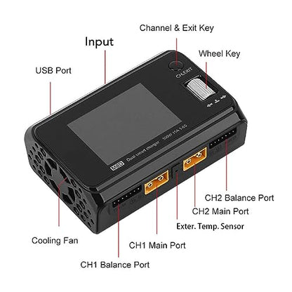 2.4in LCD Display Dual Channel Output Charger 500W DC Smart Battery Balance Charger Lithium Battery