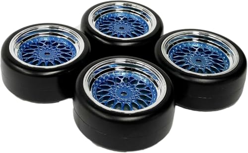 1/10 Drift Wheels Tires Set,AMZSTAR 4PCS 63mm RC Hard Tyre with Plastic Wheel Rims 12mm Hex for 1/10 RC On Road Racing Touring Drifting Car for Tamiya TT01 HSP HPI Kyosho (Blue Silver,Offset:9mm) - color: Blue Silver,offset:9mm