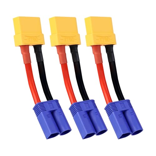 TMH 3 Pcs Female XT90 to Male EC5 Adapter Connector Plug with Silicone Wire 14 AWG, 5CM Cable for RC LiPO Battery FPV Drone Charger ESC