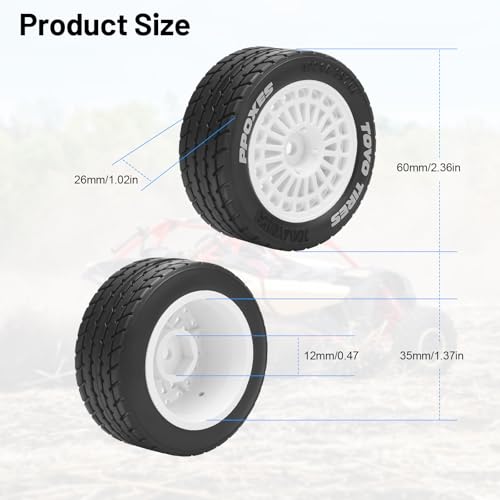 12mm Hex RC Car Tires and Wheels, daitoku 1/14 RC On-Road Drift Racing Tires for Tamiya M08/05/06 MF-01X - Style C (White) - style: Style C