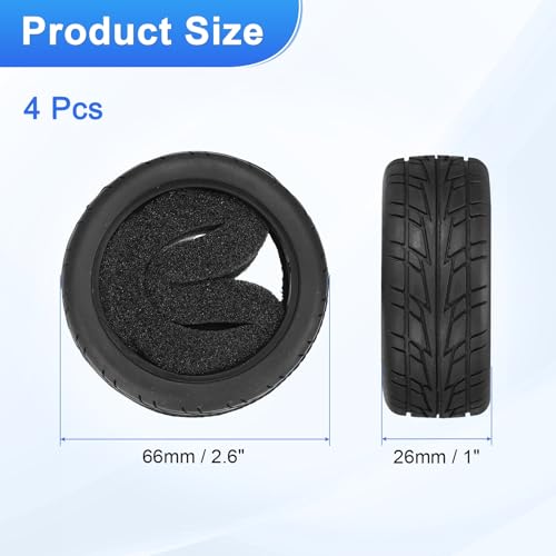 uxcell 4Pcs Soft Rubber RC On-Road Car Tyres D14-Type Sponge Inside Black | 66mm(2.6") OD x 26mm(1") Width, for RC 1/10 HSP Tires Scale Touring On-Road Racing DIY Model Car