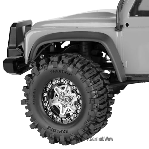 1.3 Beadlock Aluminum Alloy Wheels Rims & Tires Set with Foam Inserts for 1/18 TRX4M Ascent-18 1/24 SCX24 FCX24 RC Crawler Upgrade Parts,RCarmubWow 1.3 rc Wheels and Tires,4pcs,Silver - color: Silver(4pcs)