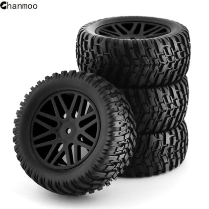 1/10 RC Off Road Tires And Wheels 12mm Hex Rubber Short Course Truck Tyres With Foam Insert For 1:10 Scale Buggy Car ARRMA Traxxas Wltoys 144001 Losi HSP 94107 94170 94155 94177 4PCS (Black) - color: Black