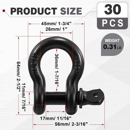 30 Pack 3/8" D Ring Shackle Heavy Duty with Screw Pin Galvanized Coating for Rigging Tow Strap Winch Off Road Truck Vehicle Recovery - size: 3/8"