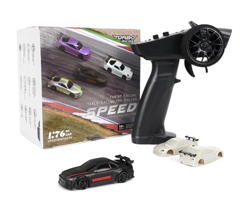 Turbo Racing 1:76 Scale RC Sport Car, Table Racing 2.4GHZ Remote Control Mini Model Car with Full Proportional RTR for Adults Toys (C74-Black) - style: C74-Black