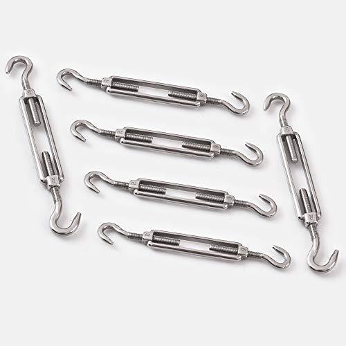 M6 Hook & Hook/C to C Turnbuckle 304 Stainless Steel, Hardware Kit for Wire Rope Tension Heavy Duty, for Sun Shade, Tent Installation, Anti-Rust, 6 Packs