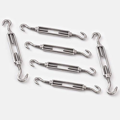M6 Hook & Hook/C to C Turnbuckle 304 Stainless Steel, Hardware Kit for Wire Rope Tension Heavy Duty, for Sun Shade, Tent Installation, Anti-Rust, 6 Packs
