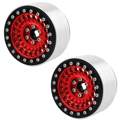 Aluminum Circular Step Subsidence 2.2" Beadlock Wheel Rim for 1/10 SCX10 I II III Capra TRX4 VS4-10 Gen8 RC Crawler Upgrade (red) - color: Red