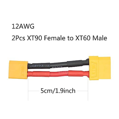 Short XT90 Female to XT60 Male Connector Converter 5cm/1.9inch,XT60 Male to XT90 Female Connector Adaptor with 12AWG Cable for RC ESC and RC Lipo Charger(2Pcs) - style: 2Pcs 5CM - XT90 Female to XT60 Male