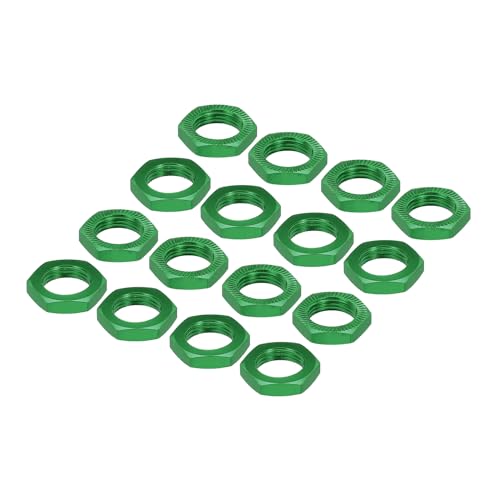 MECCANIXITY Aluminum 17mm RC Wheel Nut Thread M12x1.0mm Hex Wheel Nuts RC Wheel Nut for 1/8 RC Model Car Trucks Off Road Car Upgraded Parts Pack of 16(Green) - color: Green