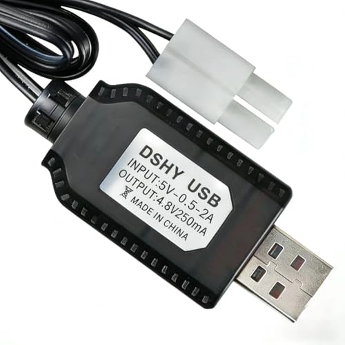 4.8V USB Battery Charger 250mA for NiMH Battery Pack, Multi-Connector Charging Cable with JST SM Plug, Auto Cut-Off Full Light Indicator for RC Car Boat Tan (4.8V USB Connector)
