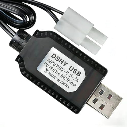 4.8V USB Battery Charger 250mA for NiMH Battery Pack, Multi-Connector Charging Cable with JST SM Plug, Auto Cut-Off Full Light Indicator for RC Car Boat Tan (4.8V USB Connector)
