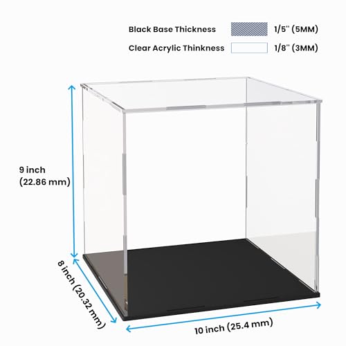 Acrylic Display Case for Collectibles and Toys, Versatile Clear Acrylic Display Box with Black Base for DIY Dollhouse and Tiny House, 10x8x9-inch - size: 10"L x 8"W x 9"H