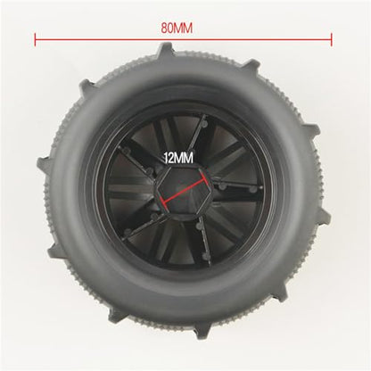 12mm Hex Hub RC Wheel Rims & Rubber Tires 1/10 1/12 1/14 1/16 1/18 Scale Beach Sand/Snow/Desert Off Road Crawler Truck Wheels Tires Compatible with WLtoys 144001 (4* Tires with Tools) - color: 4* Tires With Tools