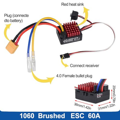 2-3s 60A Brushed ESC Waterproof Electronic Speed Controller with Switch Mode BEC for 1/10 Scale RC Crawler Car Trucks Upgrade (XT60 Plug) - style: XT60 Plug