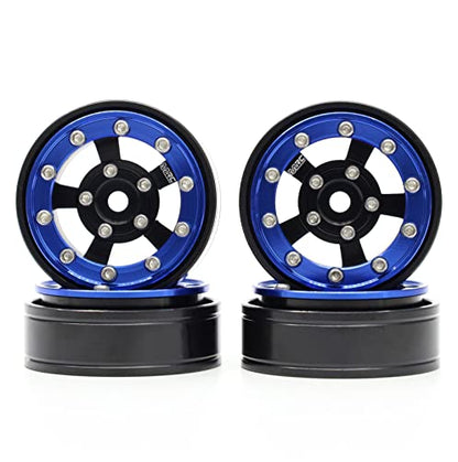 MRC 1.0 Beadlock Wheel 4PCS CNC Aluminum Wheels Rims Upgrade for 1/24 RC Crawler Car Axial SCX24 C10 Jeep Betty (Black-Blue) - color: Black-Blue