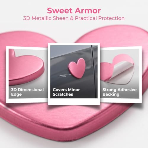 4PCS Pink Chrome Hearts Metal Car Emblem Stickers Self Adhesive Waterproof Car Stickers Car Accessories for Women Exterior Car Decor for Women Bumper Tailgate License Plate Decals