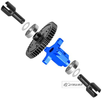 52T Upgrade Part for 1/8 Sledge Center Diff to Straight Shaft,RCarmumb Medium Carbon Steel & Aluminum Heavy Duty Center Differential Spur Gear Shaft Replacement for Sledge Monster Truck,Navy Blue - color: Navy Blue(1set)