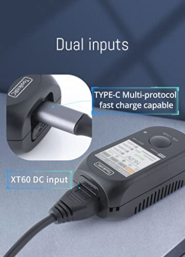 ToolkitRC M4 Pocket 80W 5A Mini Smart Compact Charger Built-in USB-C XT30 XT60 Output Quick Charger for 1-4S Lipo LiHv Life Battery