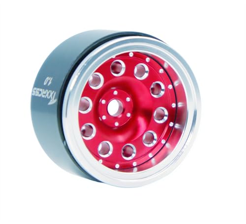 RC 1.0 Beadlock Wheels Offsets -2 Aluminum Rims for AX24 1/18 TRX4M All 1/24 Scale Axial SCX24 Deadbolt RC Crawler Car Wheels Upgrades 4Pc (Red & Silver) - color: Red & Silver