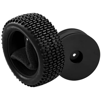 OD 88mm/3.46" Rubber Tire Front Rear Tyre & Plastic Wheel Rims 12mm Hex Hub Compatible with Redcat Tornado Shockwave HPI HSP Kyosho Losi 1/10 Scale Off Road Buggy (Black) - color: Black