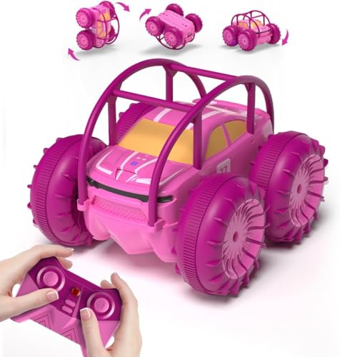 Remote Control Car, Fast Direct Charging RC Cars Amphibious 360° Rotating LED Rechargeable Stunt Car 2.4Ghz 4WD All Terrain RC Race Cars Toy Christmas Birthday Gift for Kids Boys Girls Aged 3-12 years - color: Pink