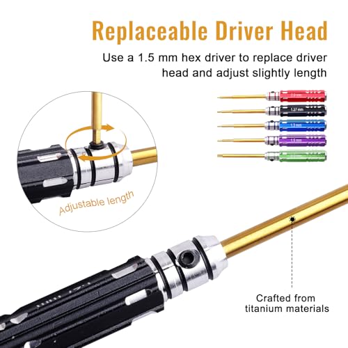 Hex Screw Driver Set Titanium Hexagon Screwdriver 0.9mm 1.27mm 1.3mm 1.5mm 2.0mm Hex Keys Allen Wrench Tool Kit for Axial SCX24 1/24 Crawler and Small Cars