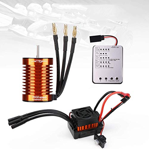 F540 4370KV Brushless Motor 4 Pole 9T 3.175mm Shaft with 60A ESC Electric Speed Controller and Programming Card Motor ESC Combo Set for 1/10 RC Car Flat Drifting Car 2S Lipo Battery