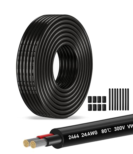 XINWANG 24AWG 2-Conductor Electrical Wire, UL2464, 26.25FT | 2-core stranded tinned copper wire, PVC insulation, UL2464; for LED strips, signal circuits, DIY & low-voltage projects - size: 24AWG-2C(2x0.23mm²)-8M