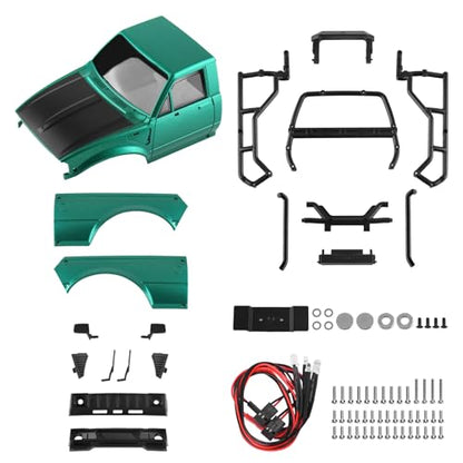 Hard Pickup Body Shell with Bed Rack for 1/24 SCX24 RC Crawler | With dual interchangeable grilles, magnetic flip-up design easy maintenance - color: Greenish Black