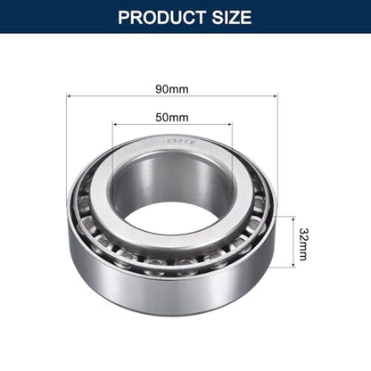 2 Pack 33210 Tapered Roller Bearing Cone and Cup Set | 50mm Bore 90mm OD 32mm Cup Width, Chrome Steel Taper Bearings Set, ABEC-3 - size: 33210