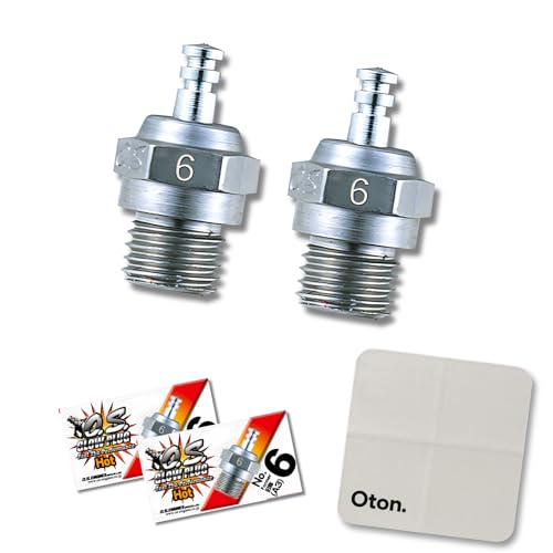 O.S. #6 Glow Plug (Formerly A3) – Hot Heat Range for .10–.60 2-Stroke Nitro Engines – 2-Pack + Cleaning Cloth | Smooth Idle, Break-In Friendly | Genuine O.S. 71605300