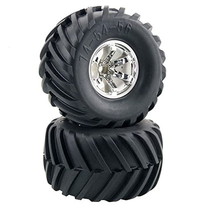 4PCS Wheel and 135mm Rubber Tire Set, Parts for 1/10 RC Monster Truck HIMOTO HSP HPI Tamiya Kyosho (Silver) - color: Silver