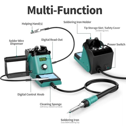 YIHUA 926 III Soldering Iron Station Kit with 12-IN-1 Helping Hands, Solder Dispenser, Lead-Free Solder, 6 Soldering Tips, Desoldering Pump