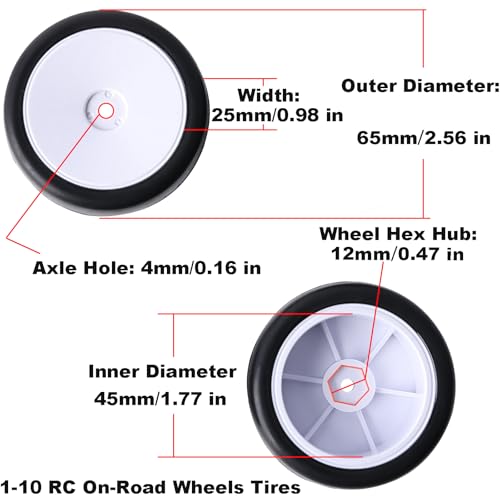 Soft 1/10 RC On-Road Tires Wheels Pre-Glued Slick Tyres 12mm Hex Wheels for Traxxas 4-Tec Tamiya TT02 TT01 Redcat Lightning EPX HPI HSP Flying Fish Kyosho Rlaarlo 1/10 RC Touring Wheels Tires Set