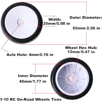 Soft 1/10 RC On-Road Tires Wheels Pre-Glued Slick Tyres 12mm Hex Wheels for Traxxas 4-Tec Tamiya TT02 TT01 Redcat Lightning EPX HPI HSP Flying Fish Kyosho Rlaarlo 1/10 RC Touring Wheels Tires Set