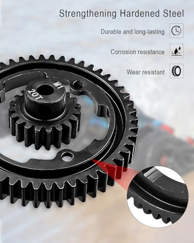 50T M1.0 Hardened Steel Spur Gear with 20T Pinion Gear Fit for Traxxas 1/10 Maxx 1/5 X-Maxx 1/10 E-REVO 2.0 VXL 1/7 XO-1 1/6 XRT Hot Racing Spur Gear RC Cars Spare Parts - size: 50T+20T