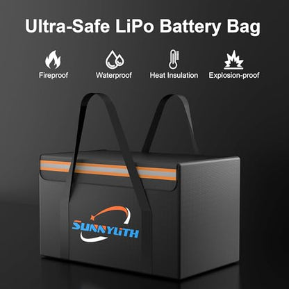 12V 100Ah LiFePO4 Lithium Battery Fireproof Safe Bag, Large Capacity Explosion-Proof Lipo Battery Bag for Charging and Storage,14×9.5×7.8in Waterproof Box Compatible with Litime and ECO - size: 14×9.5×7.8 in