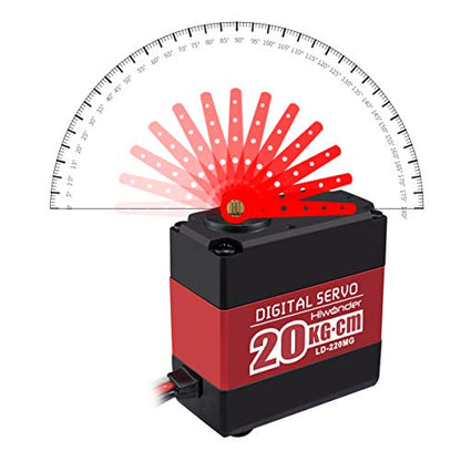 20KG RC Servo High Torque Servo Motors with 25T Servo Horn, Dual Ball Bearing, Aluminium Case, Metal Bracket, Waterproof Metal Gear Steering Digital Servo for RC Car Robot DIY, Control Angle 180°