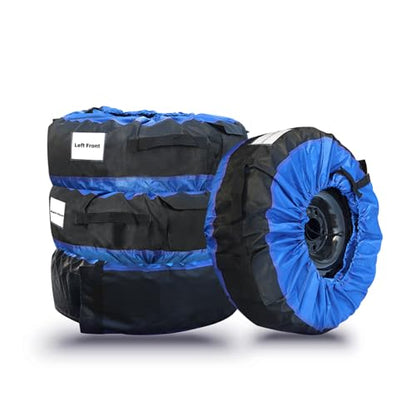 Silscvtt Universal Package of 4 Blue Portable Tire Bags with Black Handle Winter Wheel Storage Tote Fits Tires 22 Inch to 31 Inch