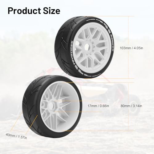 1/8 RC On Road Car Tires and Wheels, daitoku 17mm Hex RC Rally Racing Tires for HPI WR8 HSP Hobao ARRMA Redcat Losi Kyosho VRX (White)