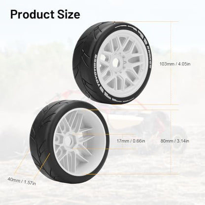 1/8 RC On Road Car Tires and Wheels, daitoku 17mm Hex RC Rally Racing Tires for HPI WR8 HSP Hobao ARRMA Redcat Losi Kyosho VRX (White)