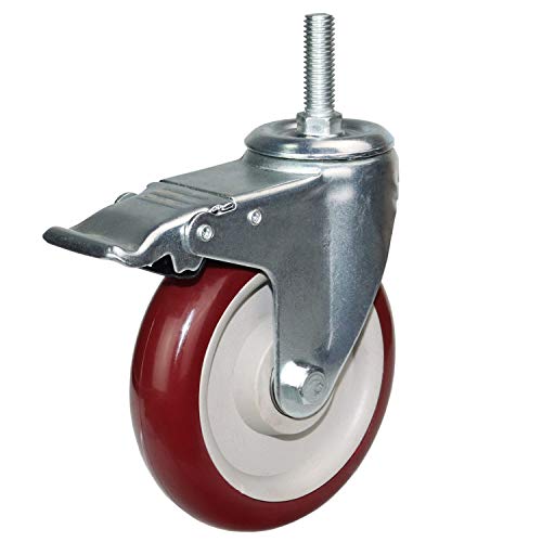5 Inch Swivel Stem Casters Heavy Duty American Size UNC 1/2"-13x1-1/2 Stem Thread Wheels 360 Degree Durable Wheels Dual Safety Locks Castors with 900 Lbs Capacity Pack of Four - color: Red, size: 5 Inch