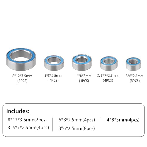 HobbyPark Ball Bearing Kit Rubber Sealed 2RS for TRX4M TRX4MT Upgrades Parts Compatible with High Trail K10 F150 Defender Bronco 1/18 RC Crawler & Monster Truck, 22Pcs