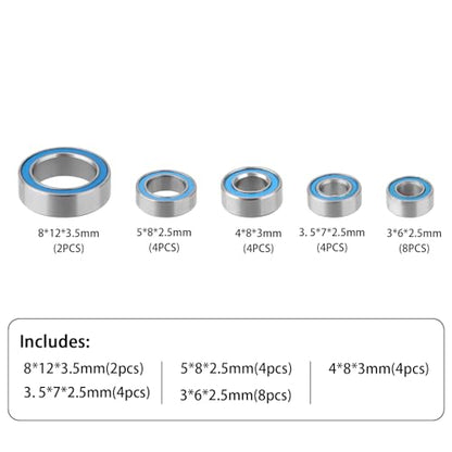 HobbyPark Ball Bearing Kit Rubber Sealed 2RS for TRX4M TRX4MT Upgrades Parts Compatible with High Trail K10 F150 Defender Bronco 1/18 RC Crawler & Monster Truck, 22Pcs