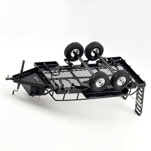 DJX RC Trailer Metal Hitch Mount Trailer with Led Light for TRX-4M FCX18 F150 Redcat Ascent18 HPI Venture-18 SCX24 AX24 FCX24 Etc 1/18 1/24 Upgrades Parts Accessories - style: 1/18 RC Trailer