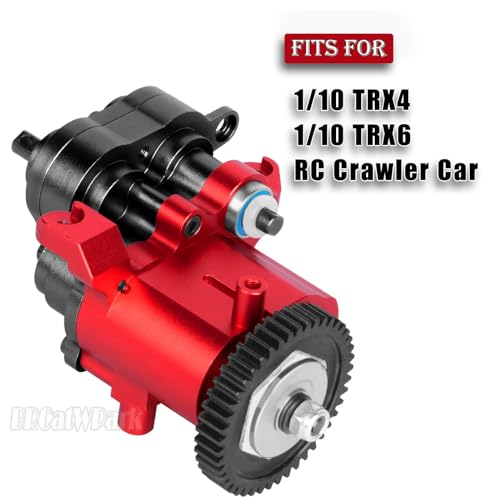 2 Speed Transmission Gearbox w/Metal Internal Gears and Bearings Upgrades Part for 1/10 TRX4 TRX6 RC Crawler Car,RC Aluminum Transmission Gearbox,Black/Red - color: Red & Black - (Gearboxs)