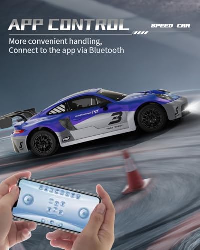 KF28 1/16 Scale Drift RC Car with Full Proportional RTR 2.4GHZ Remote Control and APP Control Speed Racing Cars (Blue)